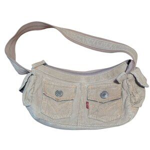 Vintage Levi's Purse Tan Beige Corduroy 12" Mini Strap Shoulder Bag Front Pocket